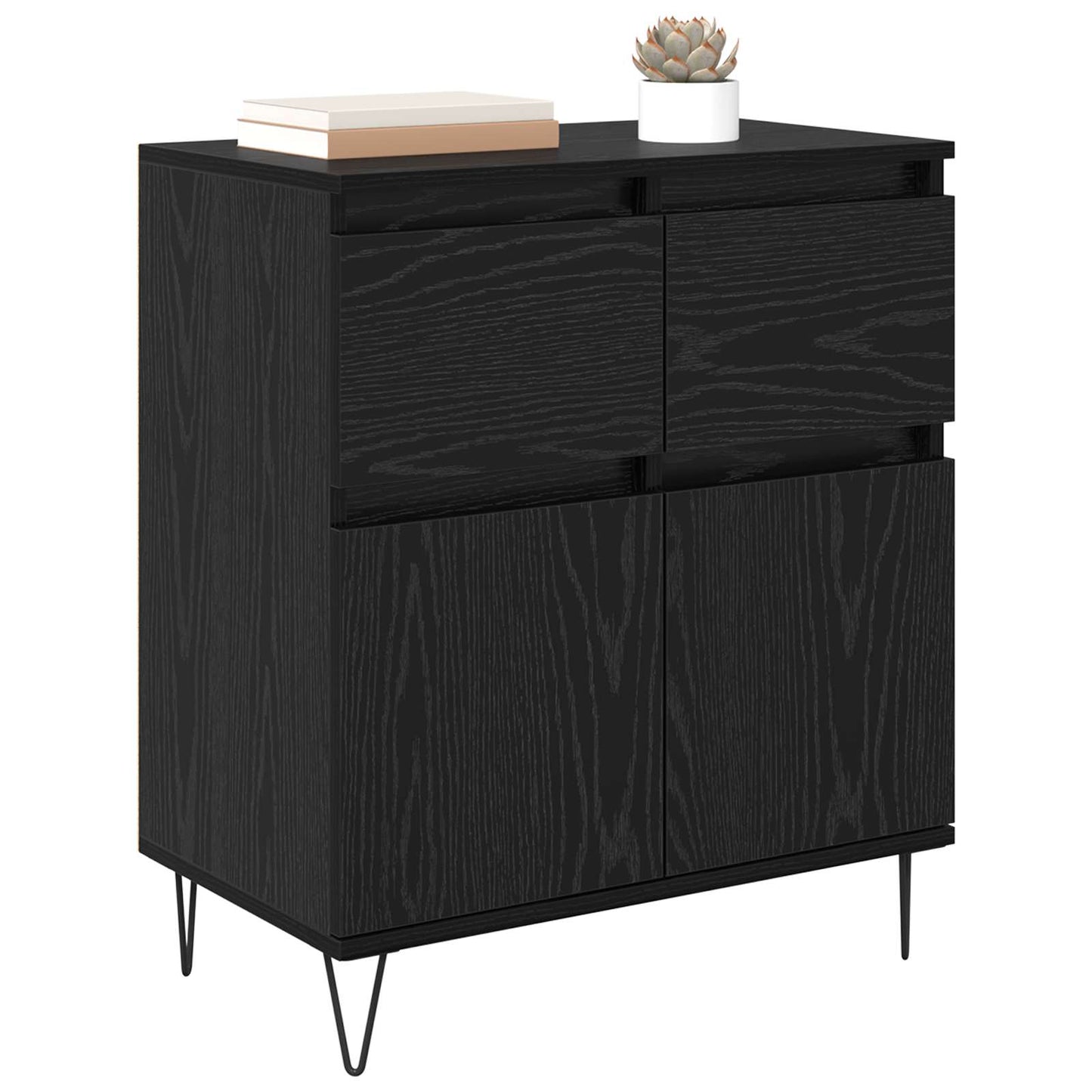 Sideboard Black Oak 60 x 35 x 70 cm Engineered Wood and Iron