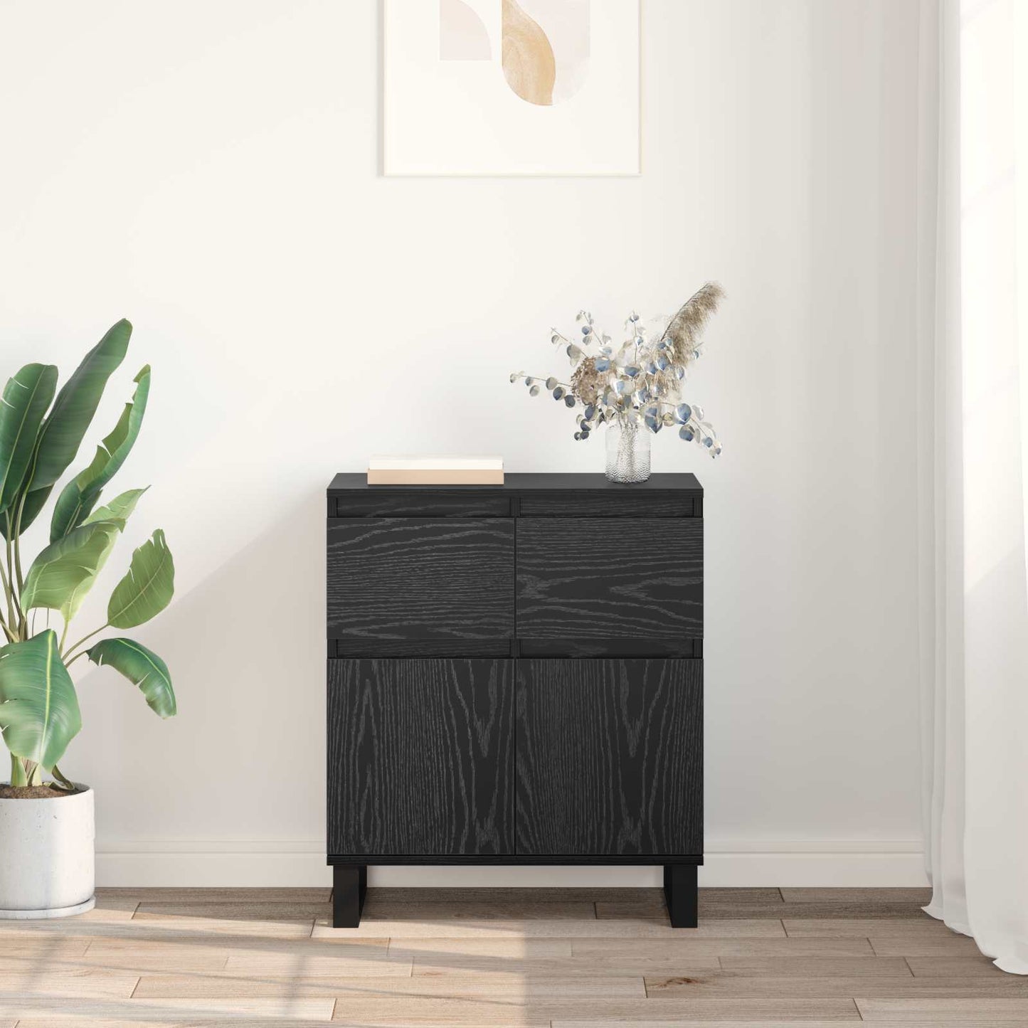 Sideboard Black Oak 60 x 35 x 70 cm Engineered Wood and Iron