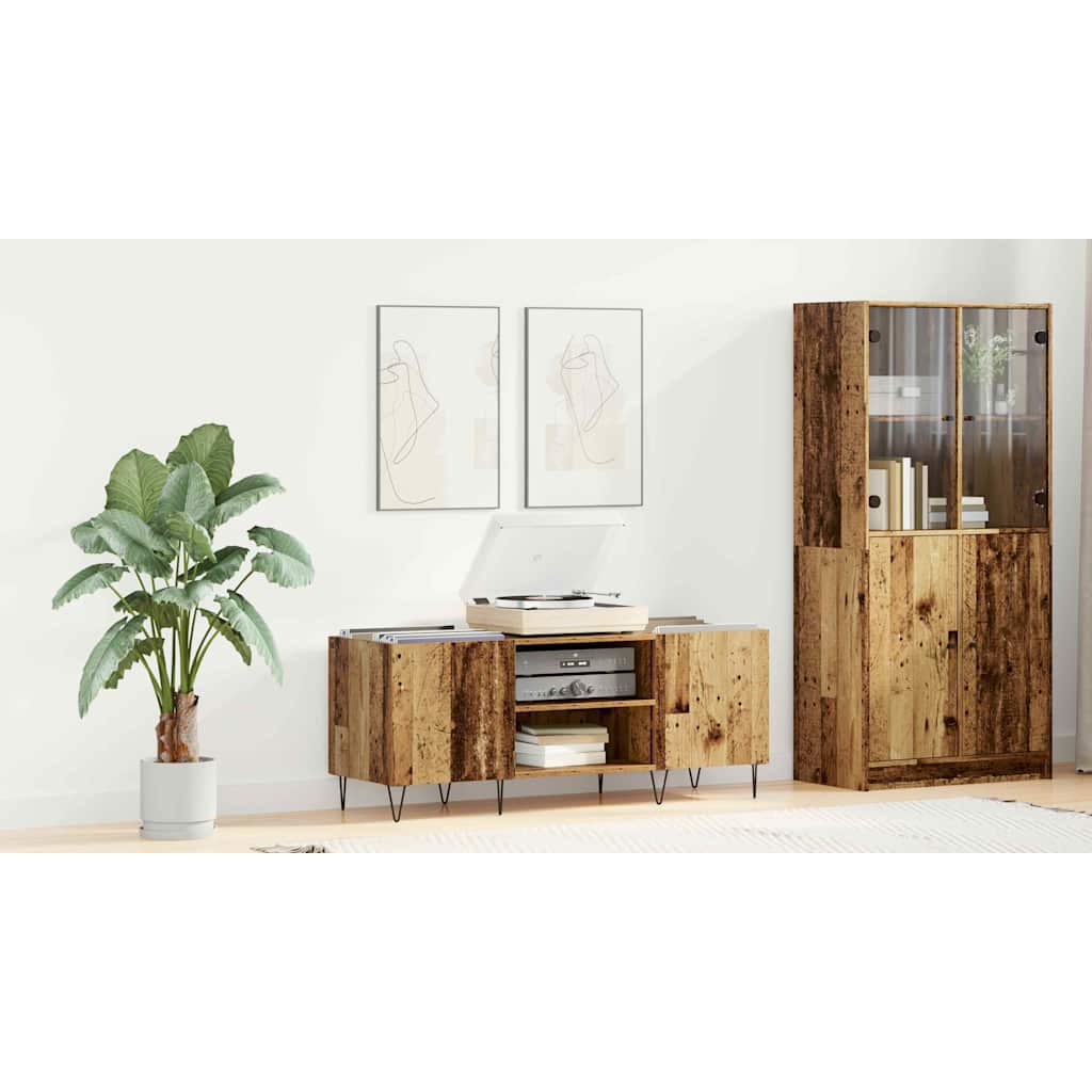 Record Cabinet with Shelf with Door Old Wood 121 x 38 x 48 cm