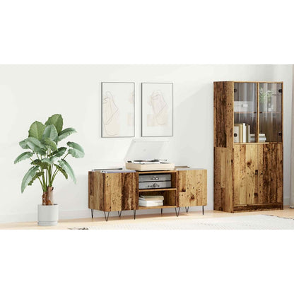 Record Cabinet with Shelf with Door Old Wood 121 x 38 x 48 cm