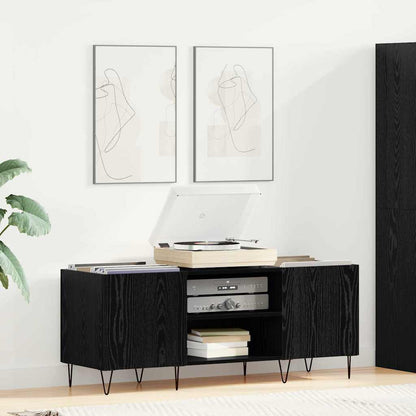 Record Cabinet with Shelf with Door Black Oak 121 x 38 x 48 cm