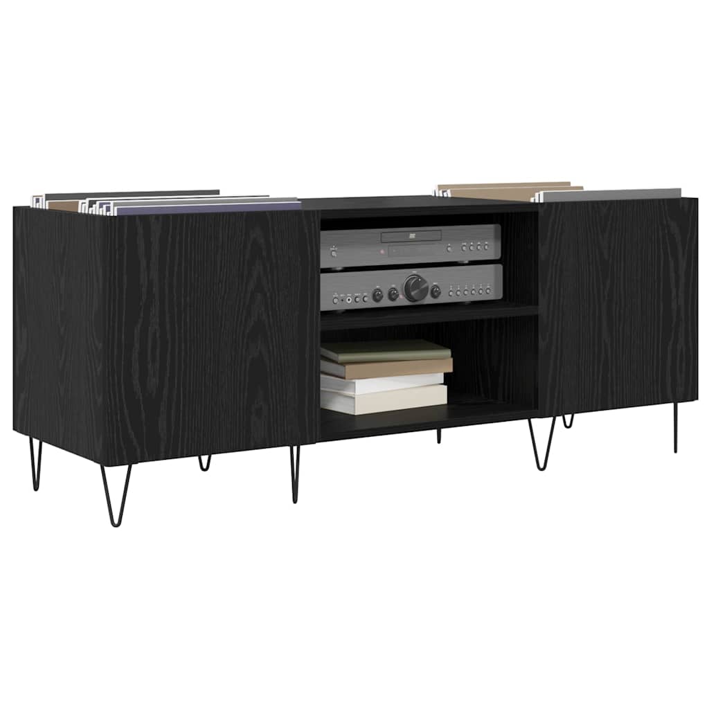 Record Cabinet with Shelf with Door Black Oak 121 x 38 x 48 cm