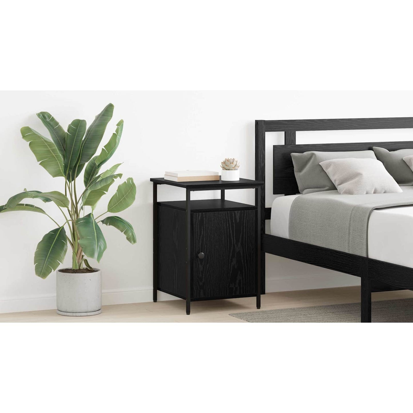 Bedside Cabinet Black Oak 40 x 42 x 60cm Engineered Wood