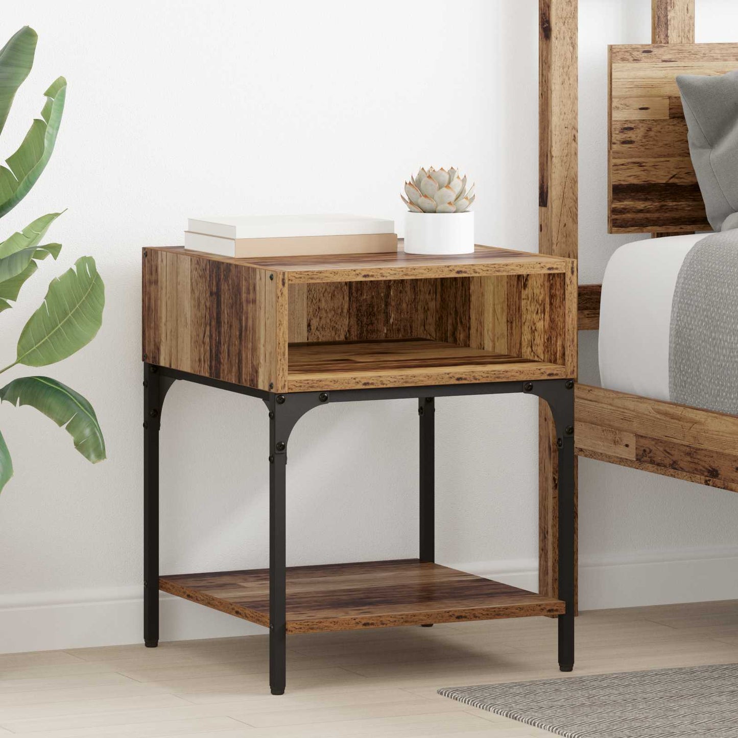 Bedside Table Old Wood 40 x 40 x 50 cm Engineered Wood