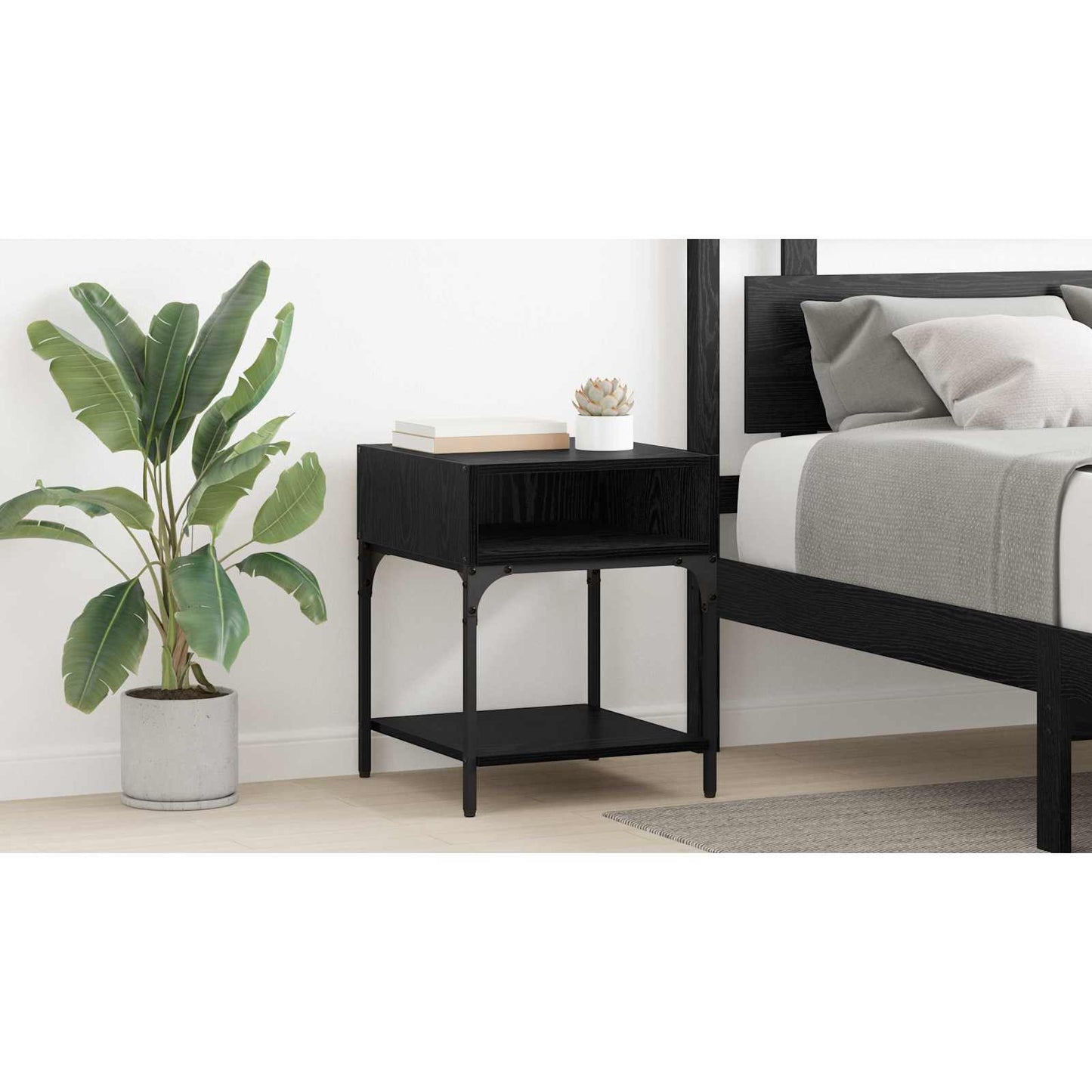 Bedside Table 2 pcs Black Oak 40 x 40 x 50 cm Engineered Wood