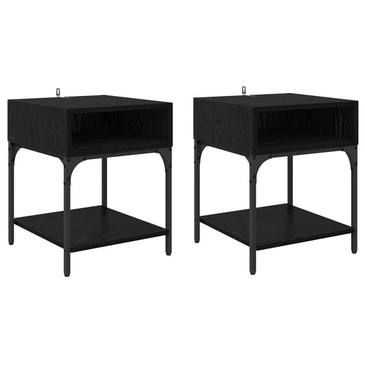 Bedside Table 2 pcs Black Oak 40 x 40 x 50 cm Engineered Wood