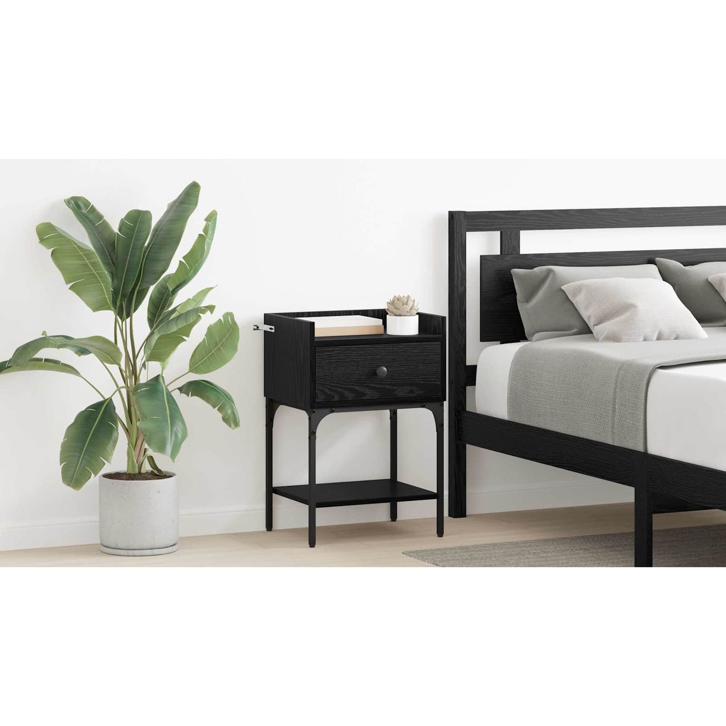 Bedside Table Black Oak 40 x 29 x 60 cm Engineered Wood
