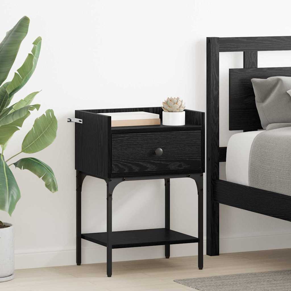 Bedside Table 2 pcs Black Oak 40 x 29 x 60 cm Engineered Wood
