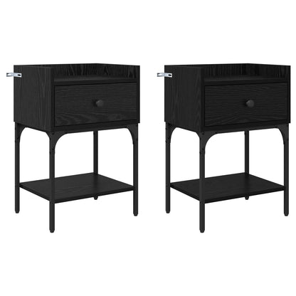 Bedside Table 2 pcs Black Oak 40 x 29 x 60 cm Engineered Wood