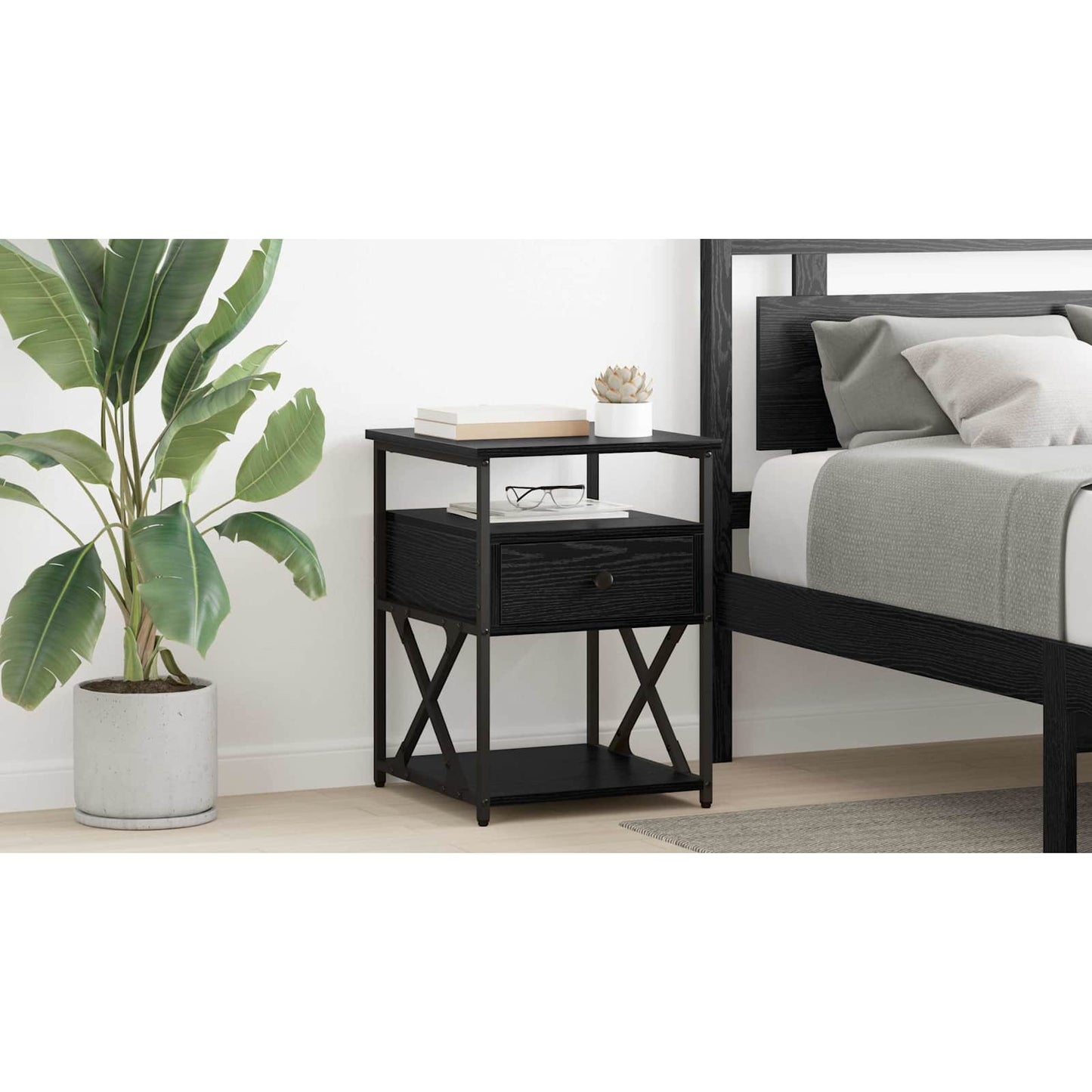 Bedside Cabinet Black Oak 40 x 42 x 55 cm Engineered Wood