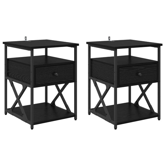 Bedside Cabinet 2 pcs Black Oak 40 x 42 x 55 cm Engineered Wood