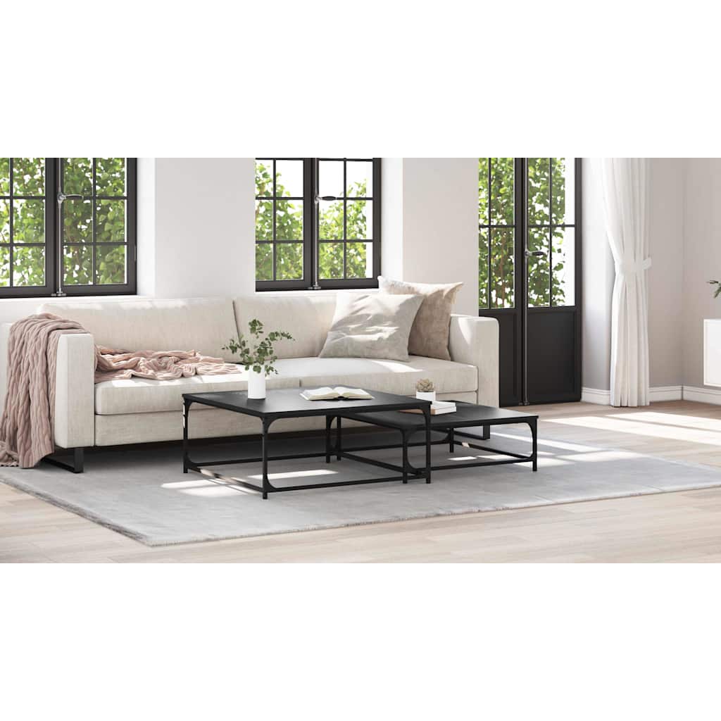 Coffee Table 2 pcs Black Oak Engineered Wood
