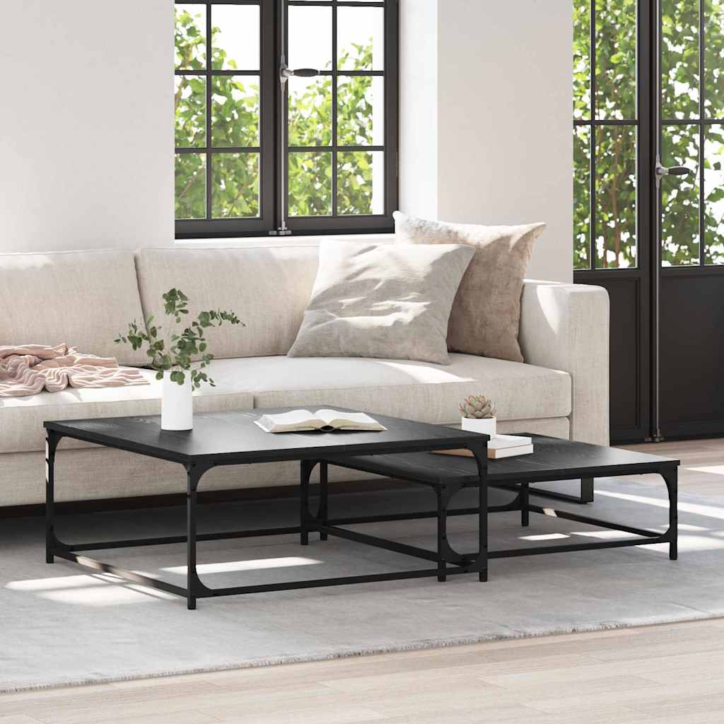 Coffee Table 2 pcs Black Oak 80 x 80 x 35 cm Engineered Wood