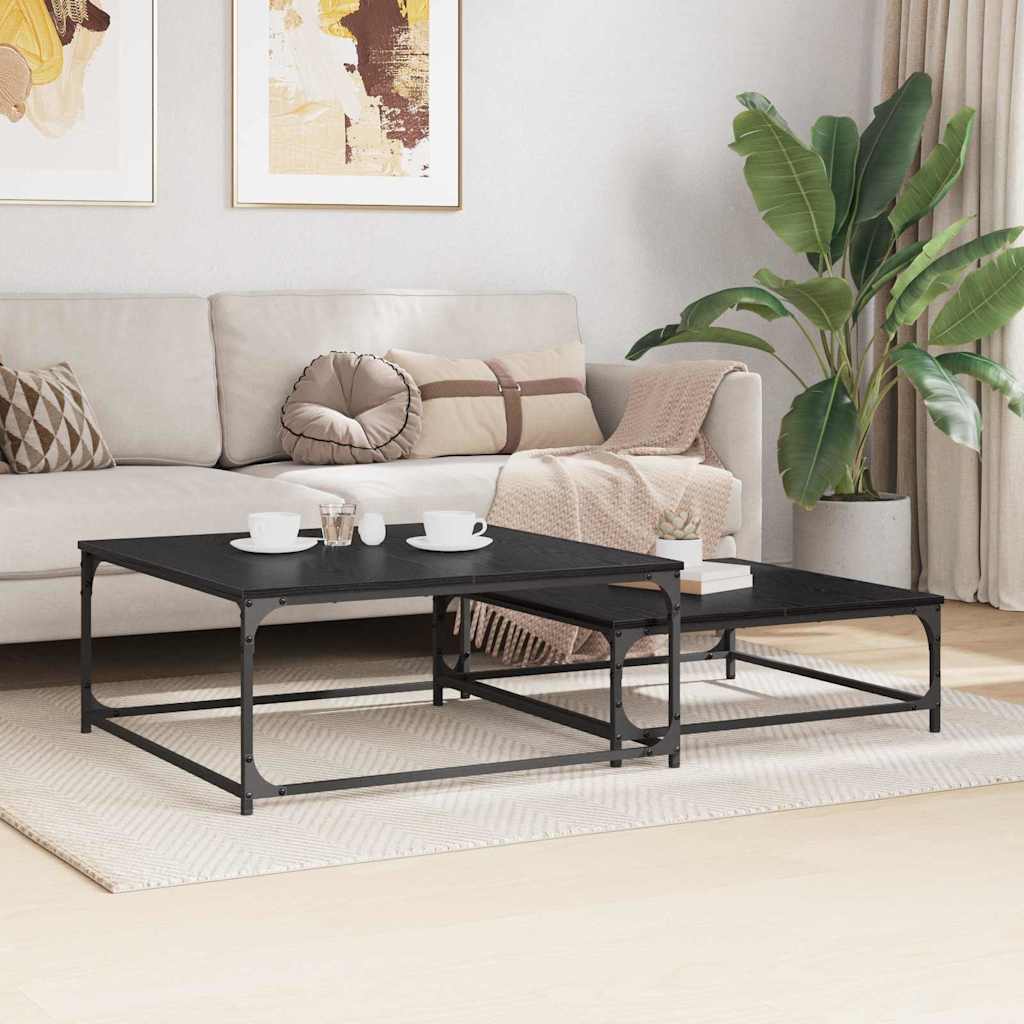 Coffee Table 2 pcs Black Oak 80 x 80 x 35 cm Engineered Wood