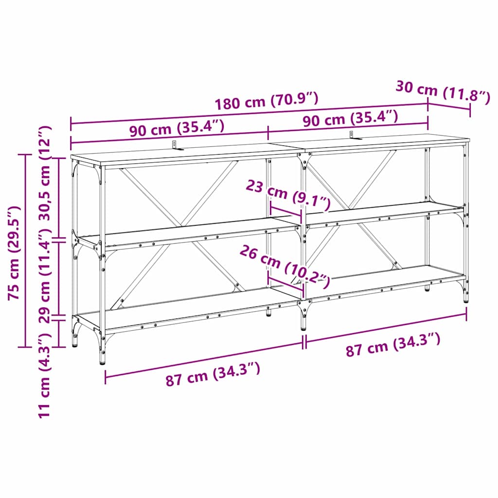 Console Table Old Wood 180 x 30 x 75 cm Engineered Wood