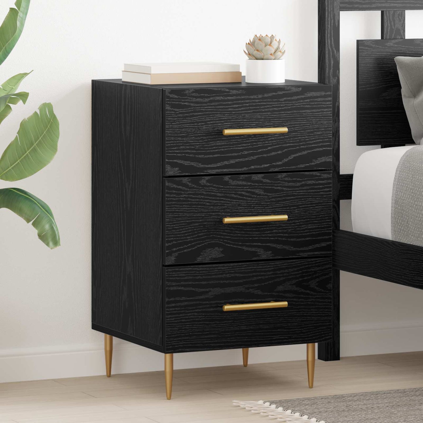 Bedside Cabinet Black Oak 40 x 40 x 66 cm Engineered Wood