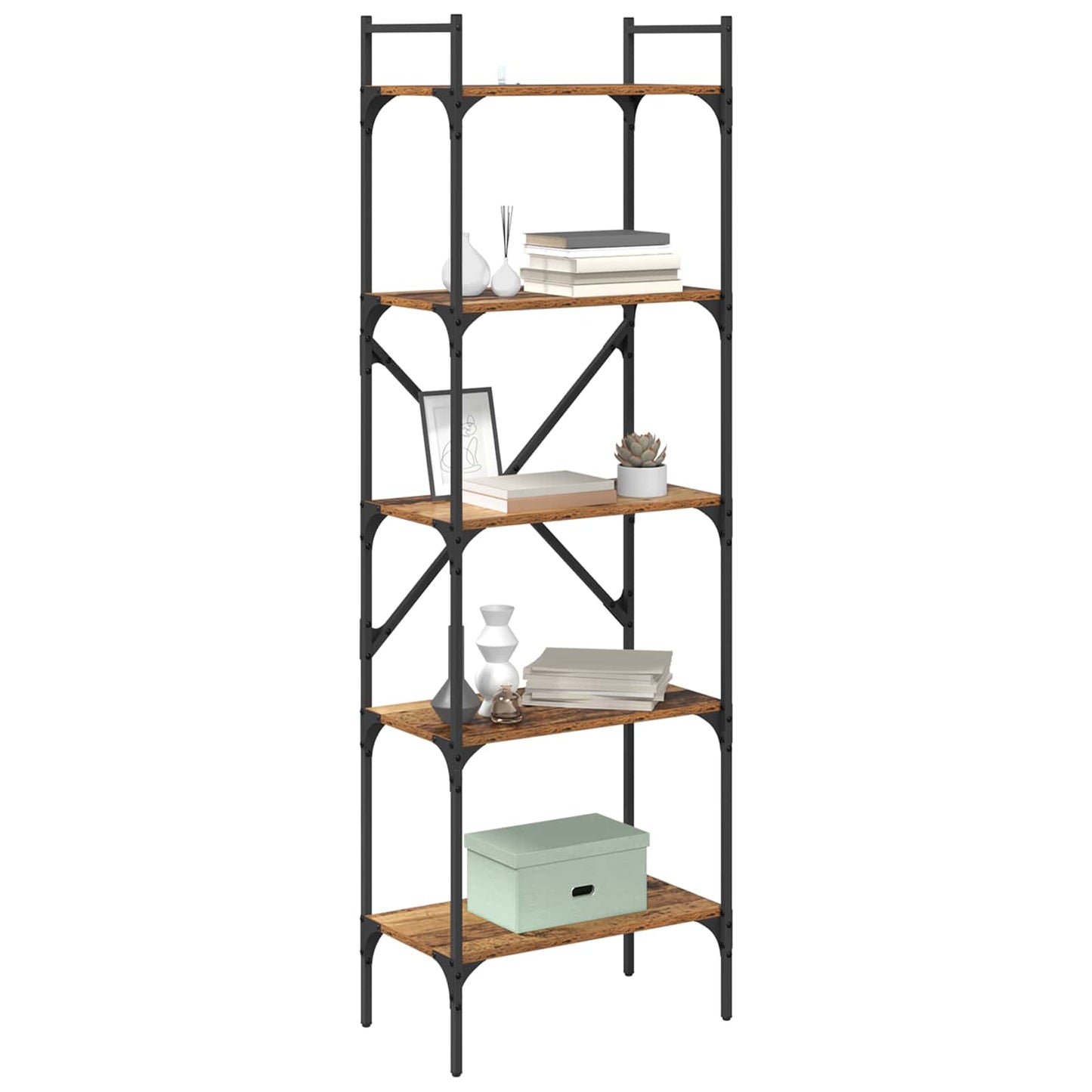 Bookcase 5-Tier 56 x 32 x 174 cm Engineered Wood Old Wood