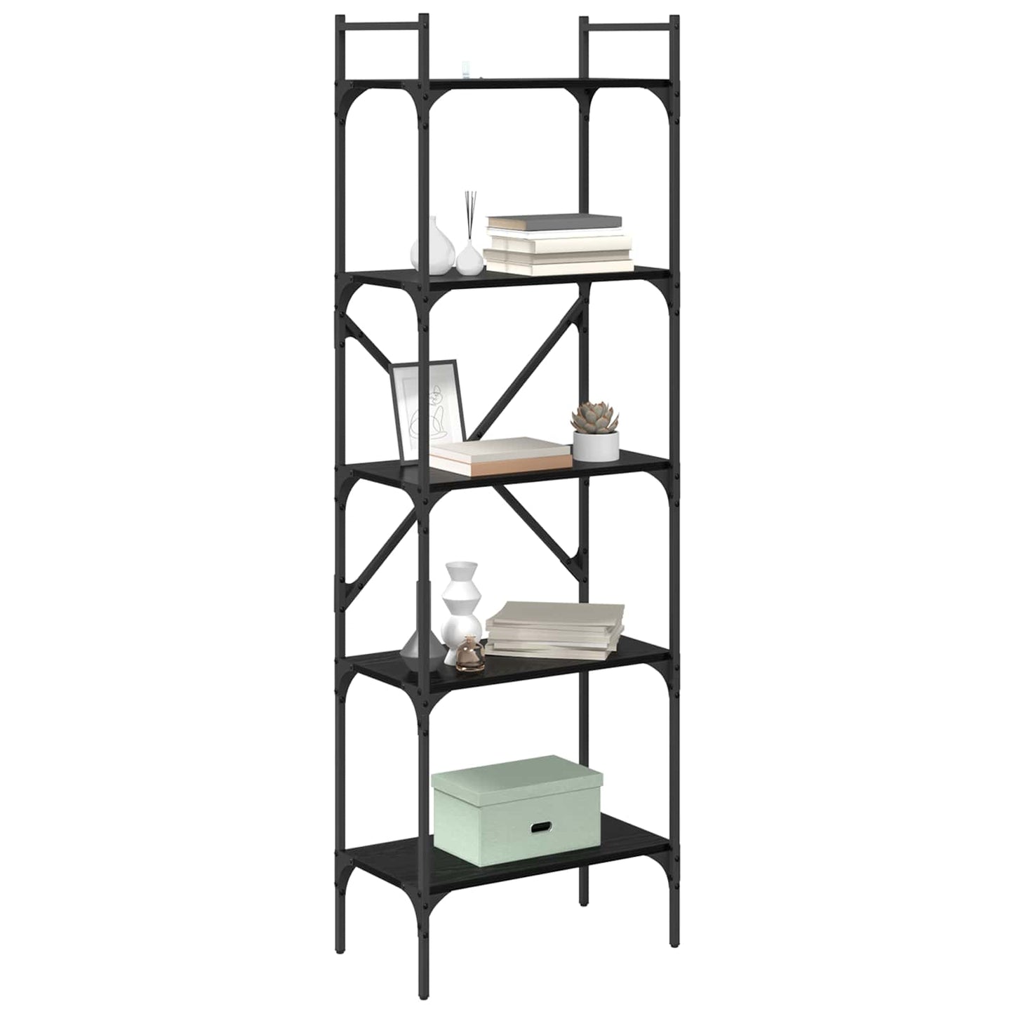 Bookcase 5-Tier 56 x 32 x 174 cm Engineered Wood Black Oak