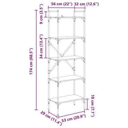 Bookcase 5-Tier 56 x 32 x 174 cm Engineered Wood Black Oak