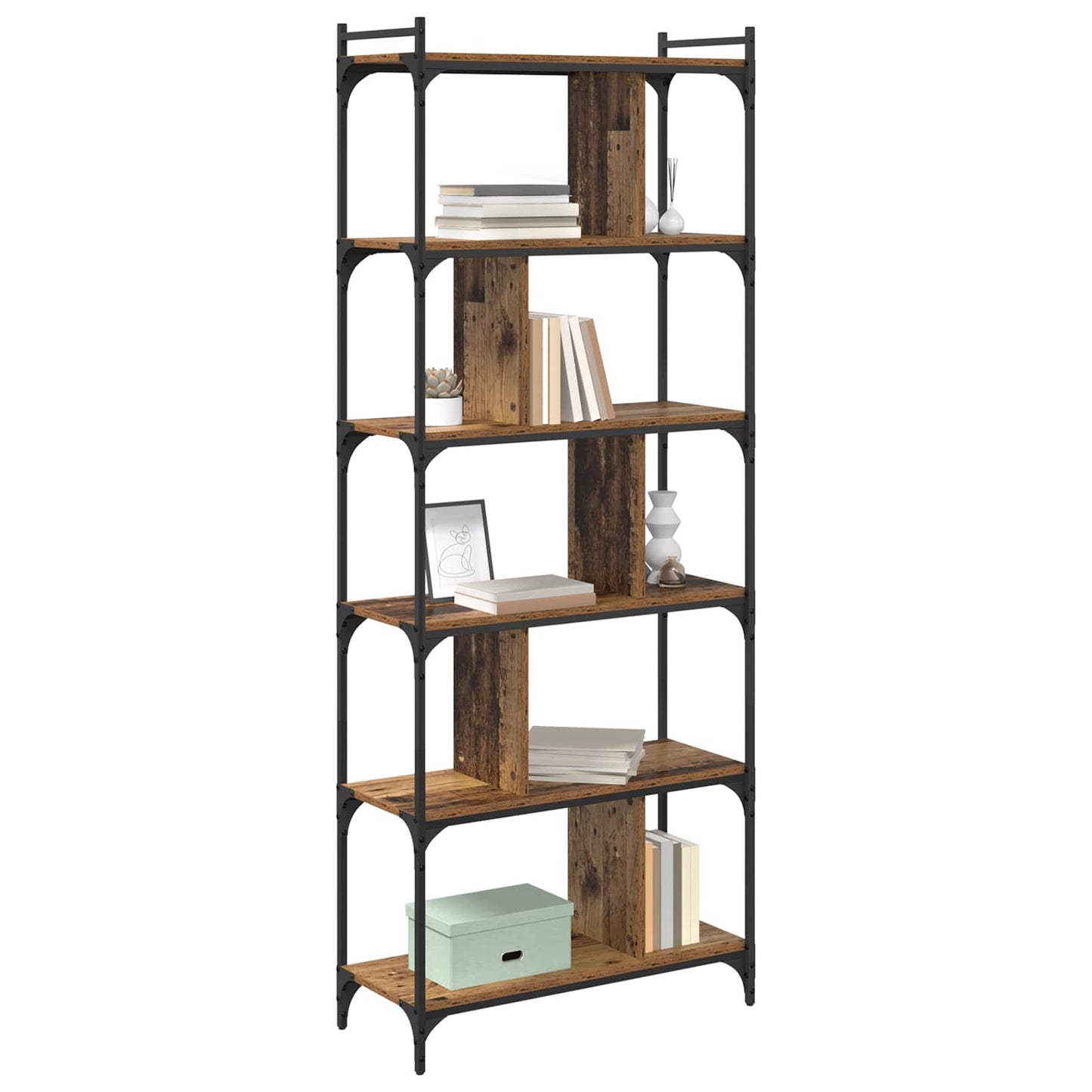 Bookcase 5-Tier 76 x 32 x 192 cm Engineered Wood Old wood