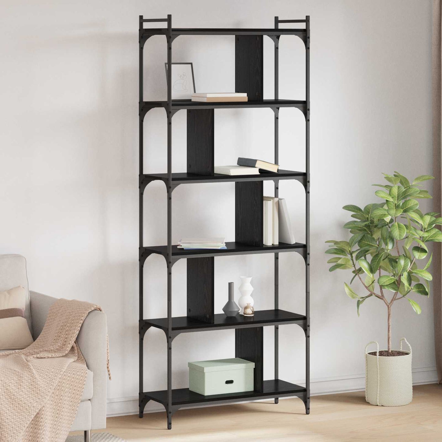 Bookcase 5-Tier 76 x 32 x 192 cm Engineered Wood Black oak
