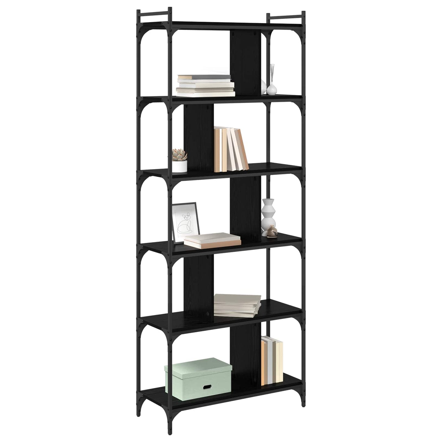 Bookcase 5-Tier 76 x 32 x 192 cm Engineered Wood Black oak