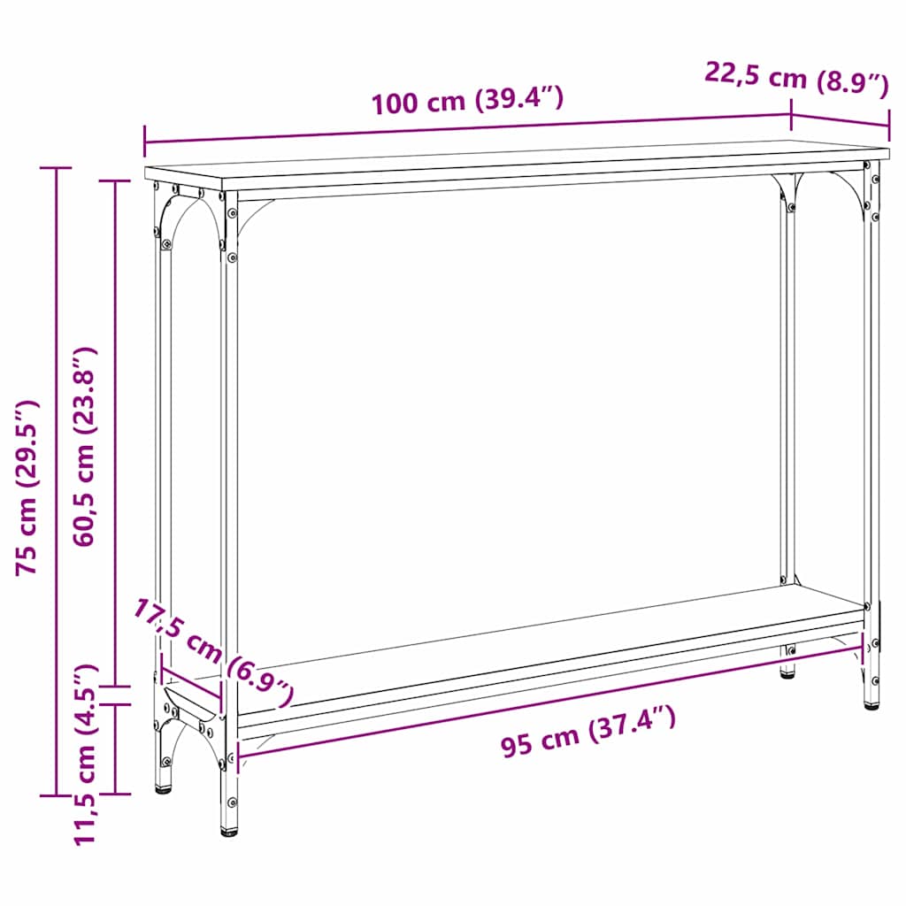 Console Table Old Wood 100 x 22.5 x 75 cm Engineered Wood