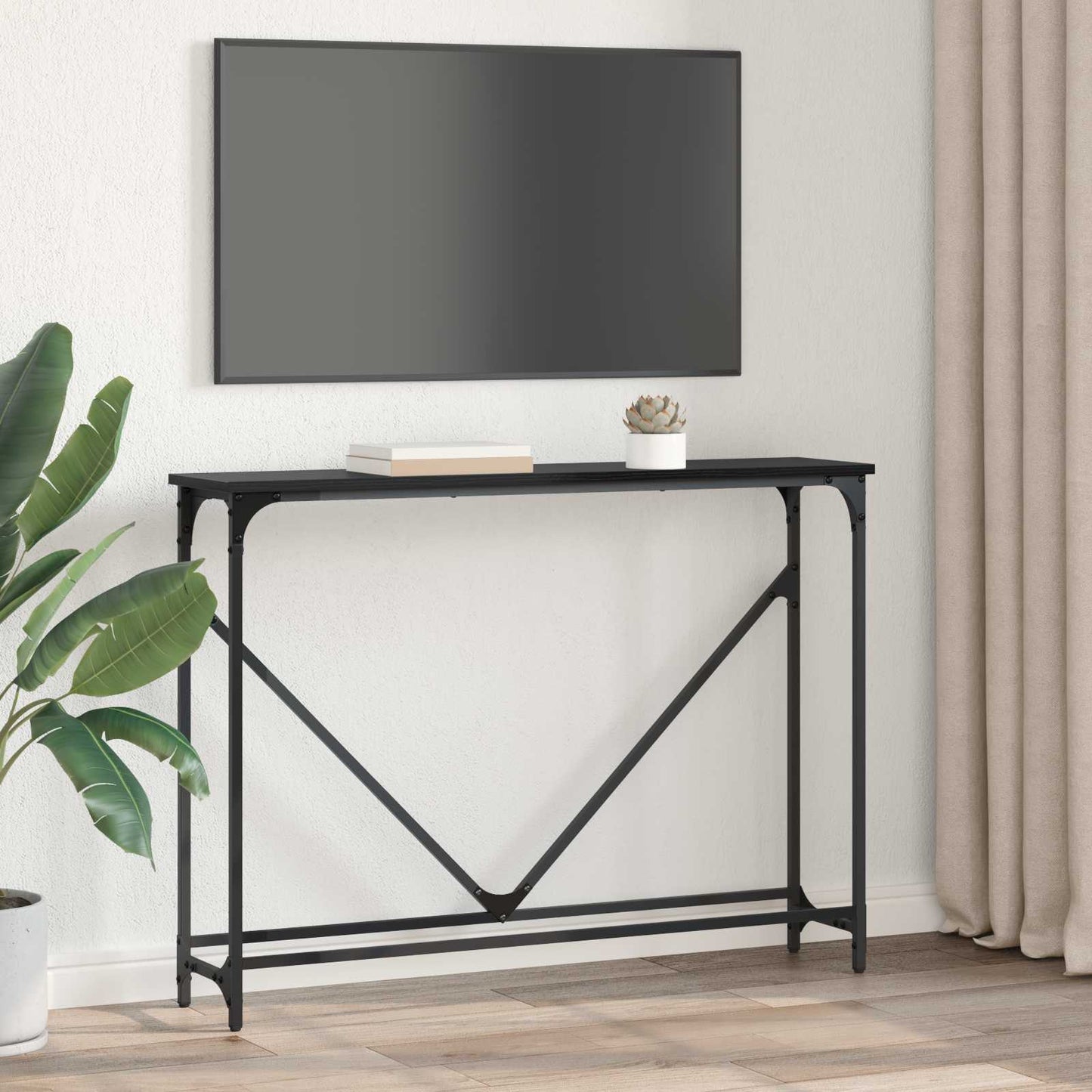 Console Table Black Oak 102 x 23 x 75 cm Engineered Wood