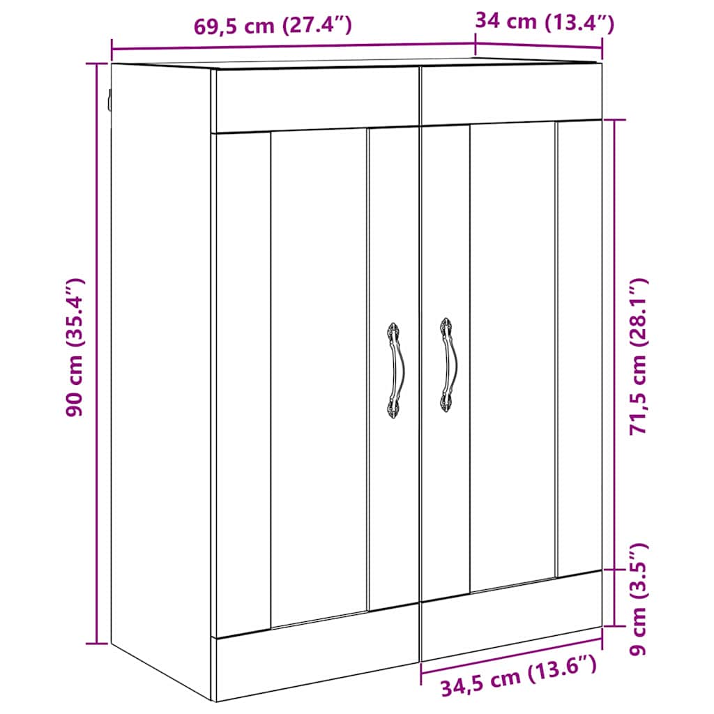 Wall Mounted Cabinet Old Wood 69.5 x 34 x 90 cm Engineered Wood