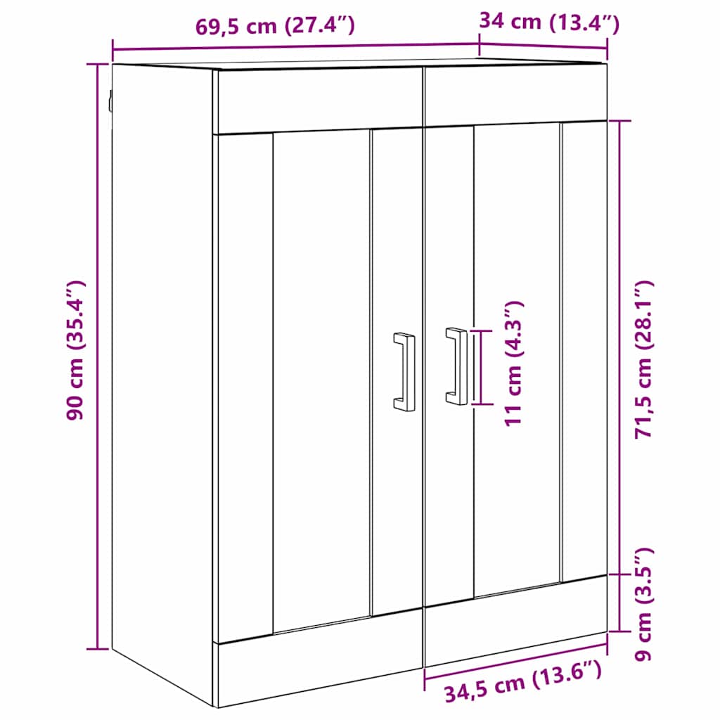 Wall Mounted Cabinet Black Oak 69.5 x 34 x 90 cm