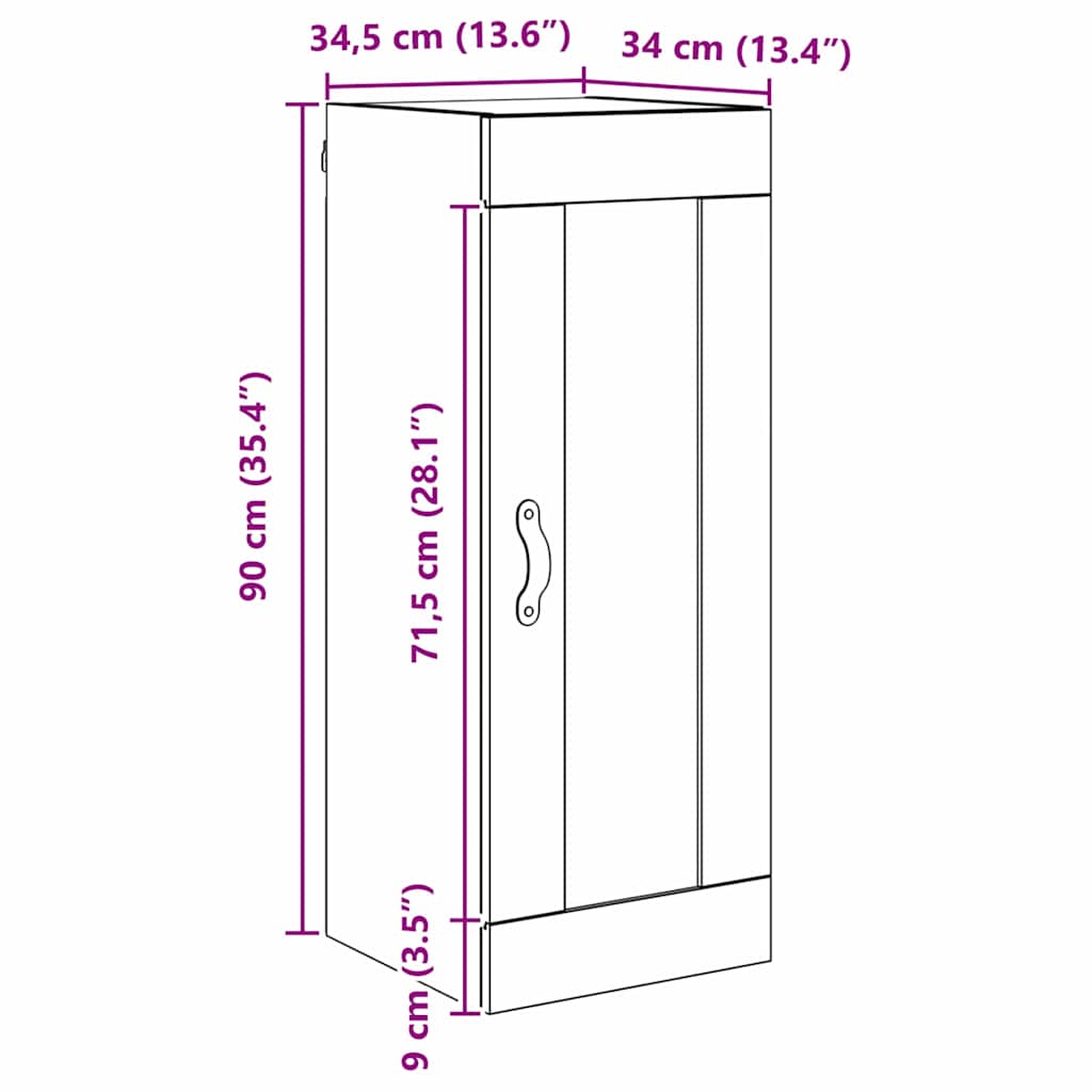 Wall Mounted Cabinet Black Oak 34.5 x 34 x 90 cm
