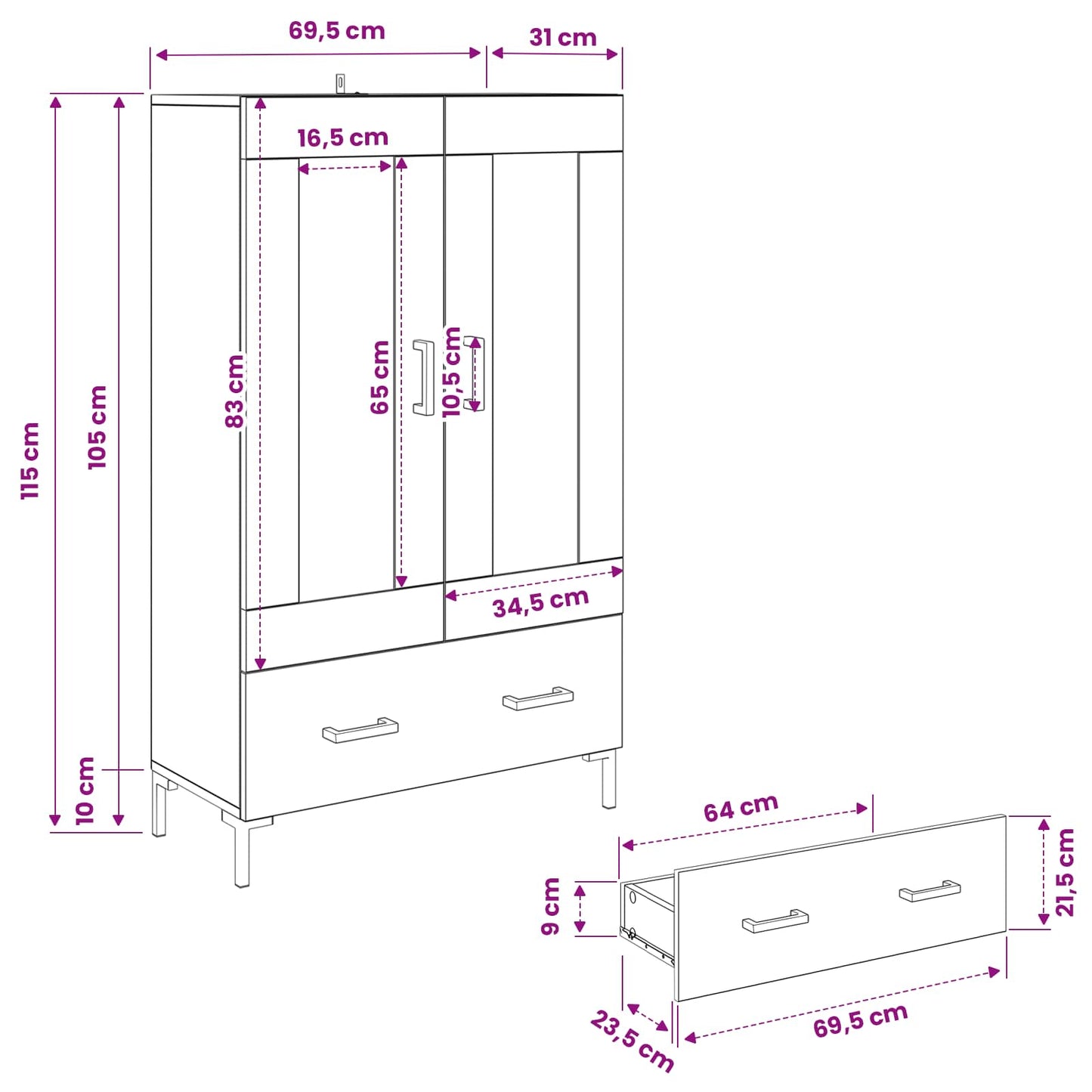 Highboard Old Wood 69.5 x 31 x 115 cm Engineered Wood