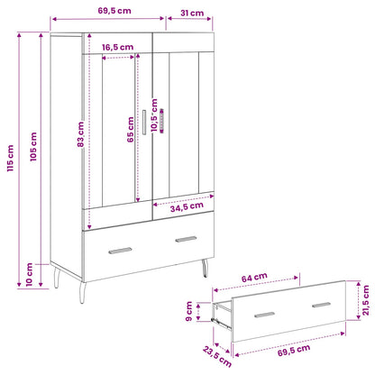 Highboard Black Oak 69.5 x 31 x 115 cm Engineered Wood