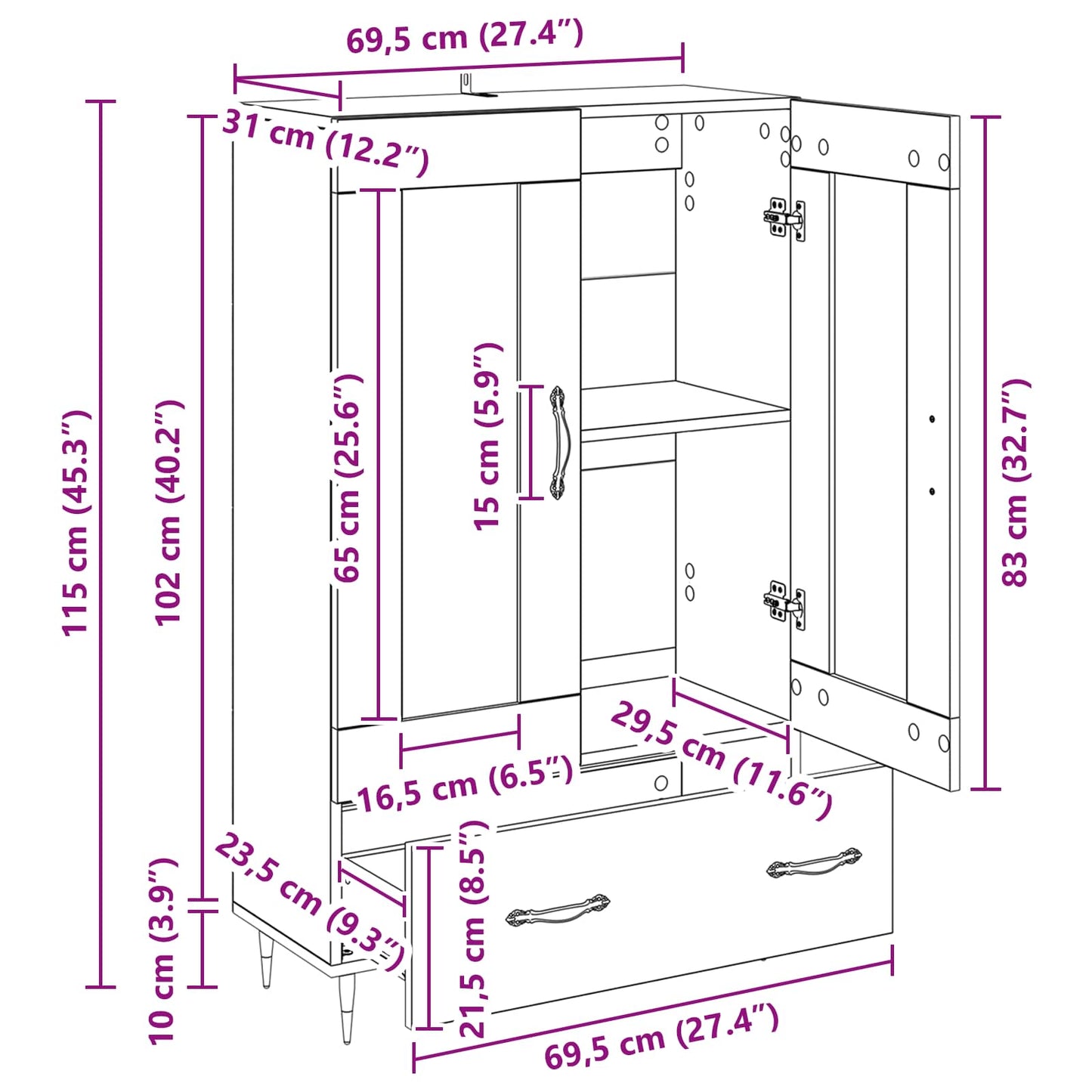 Highboard Artisan Oak 69.5 x 31 x 115 cm Engineered Wood