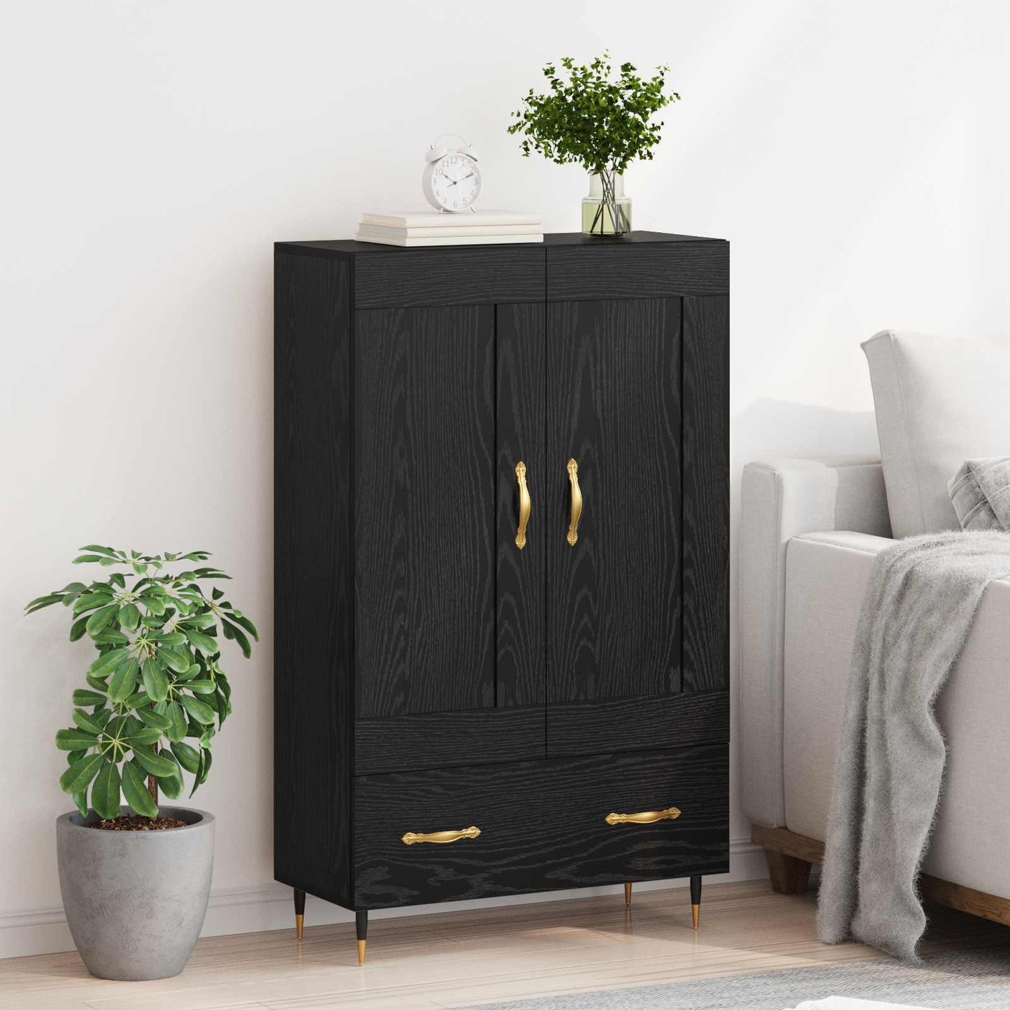 Highboard Black Oak 69.5 x 31 x 115 cm Engineered Wood
