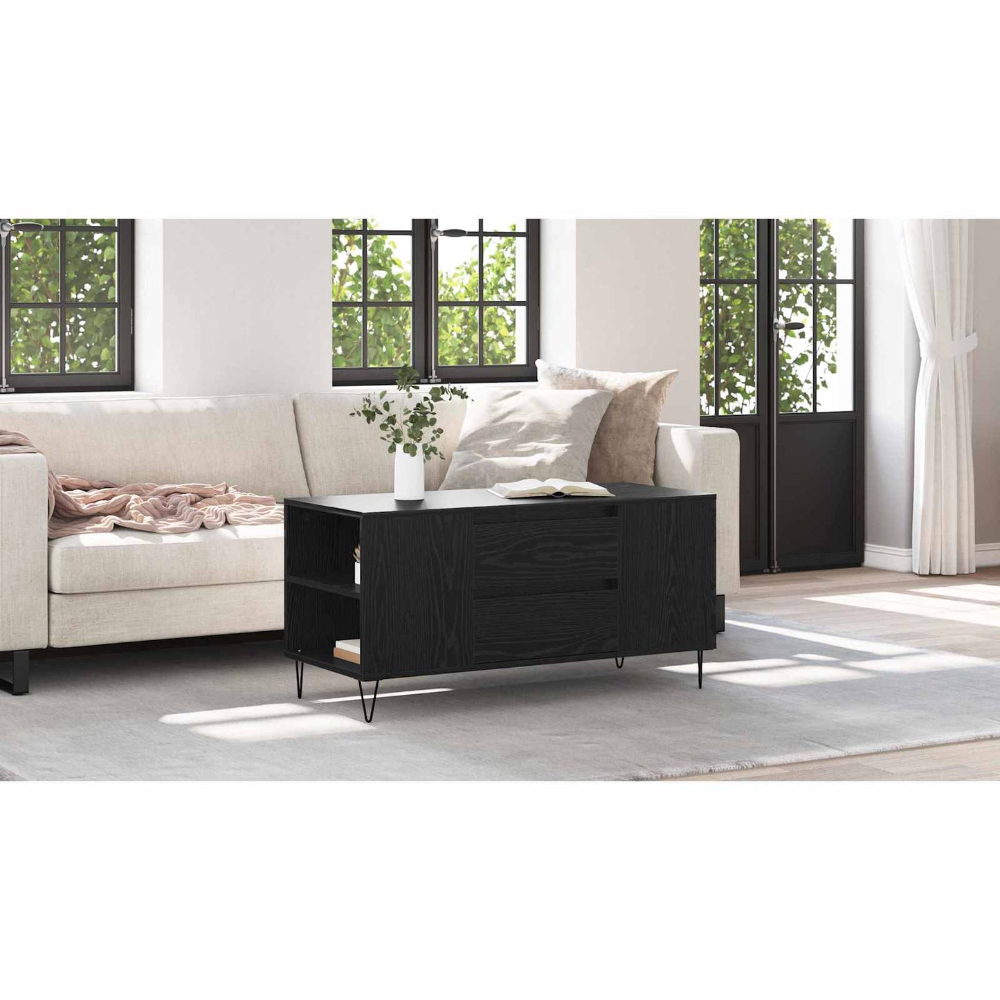 Coffee Table Black Oak 102 x 44.5 x 50 cm Engineered Wood