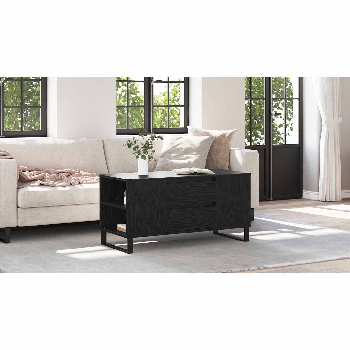 Coffee Table Black Oak 102 x 44.5 x 50 cm Engineered Wood