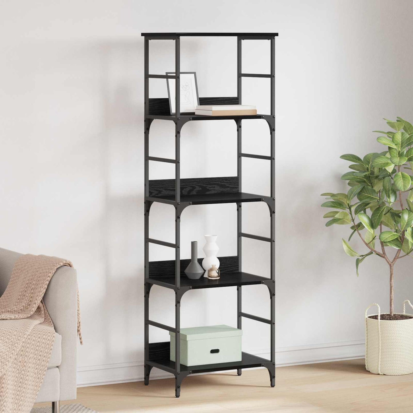 Bookshelf 4-Tier 50x33x153cm Engineered Wood Black Oak