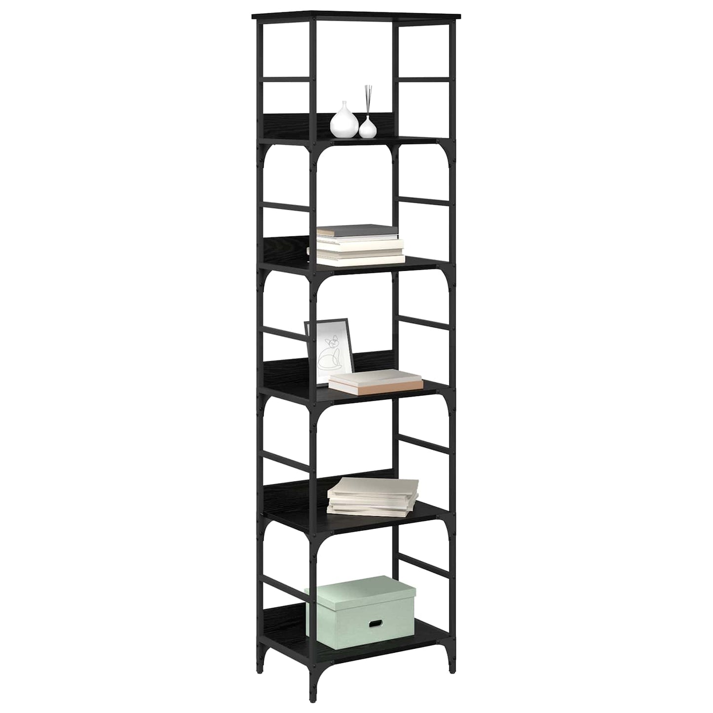 Bookshelf 5-Tier 50x33x188.5cm Engineered Wood Black Oak