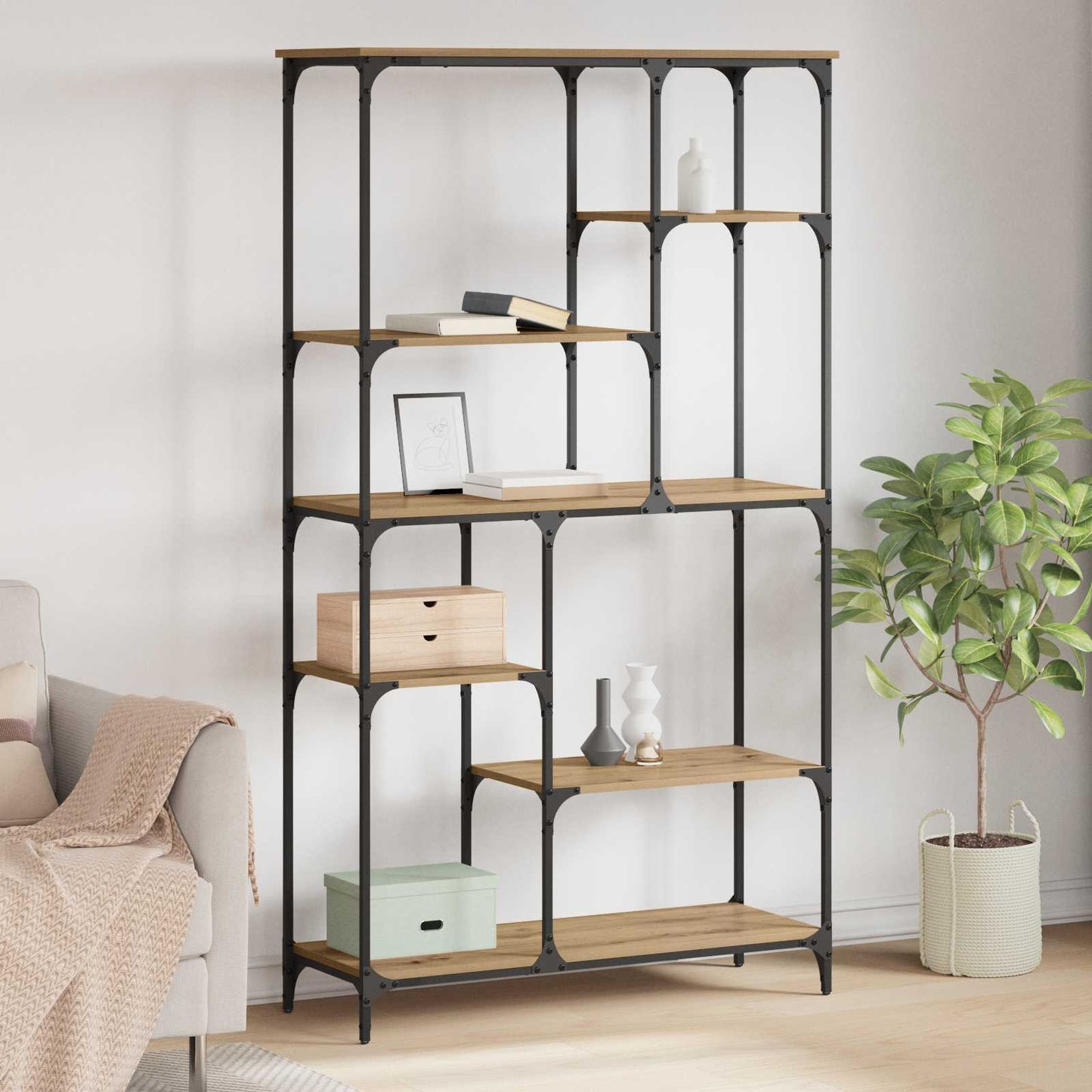 Bookshelf 5-Tier 99 x 35.5 x 176 cm Engineered Wood Artisan Oak
