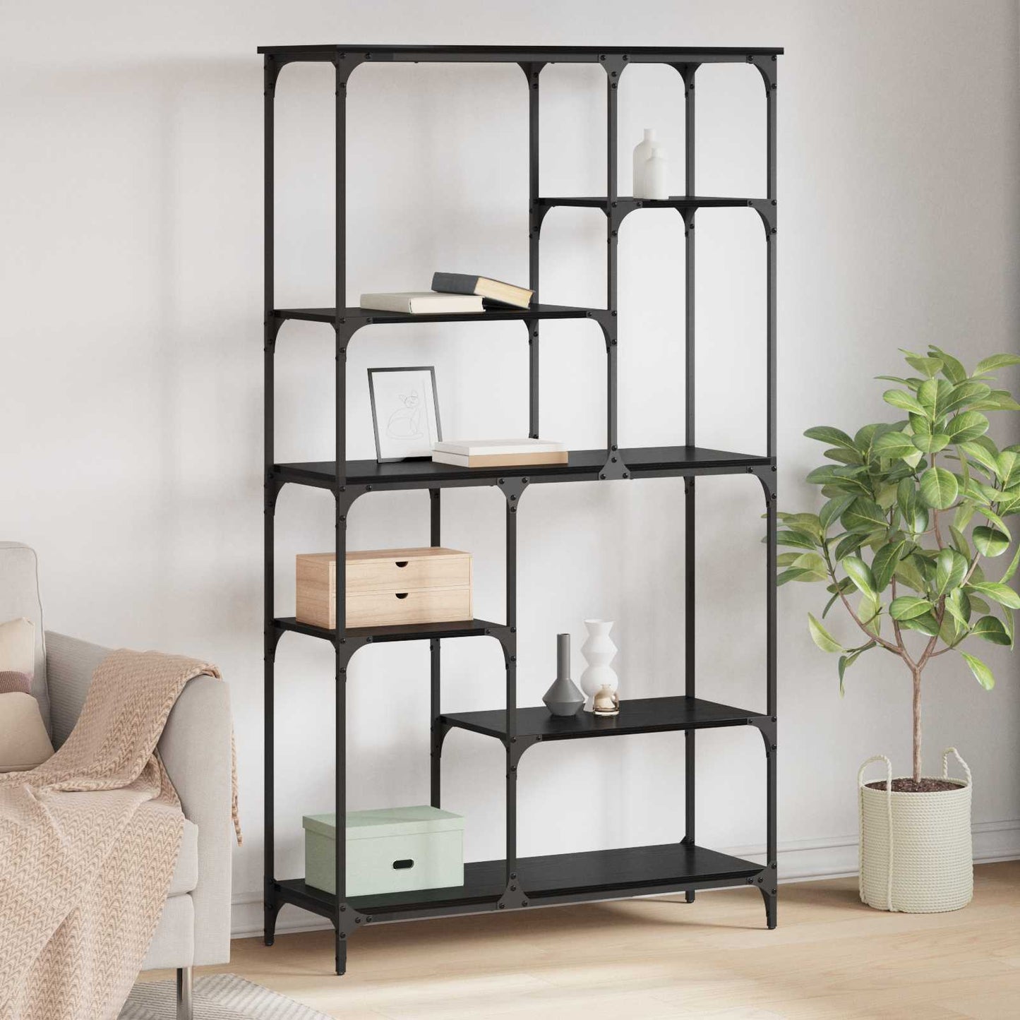 Bookshelf 5-Tier 99 x 35.5 x 176 cm Engineered Wood Black Oak