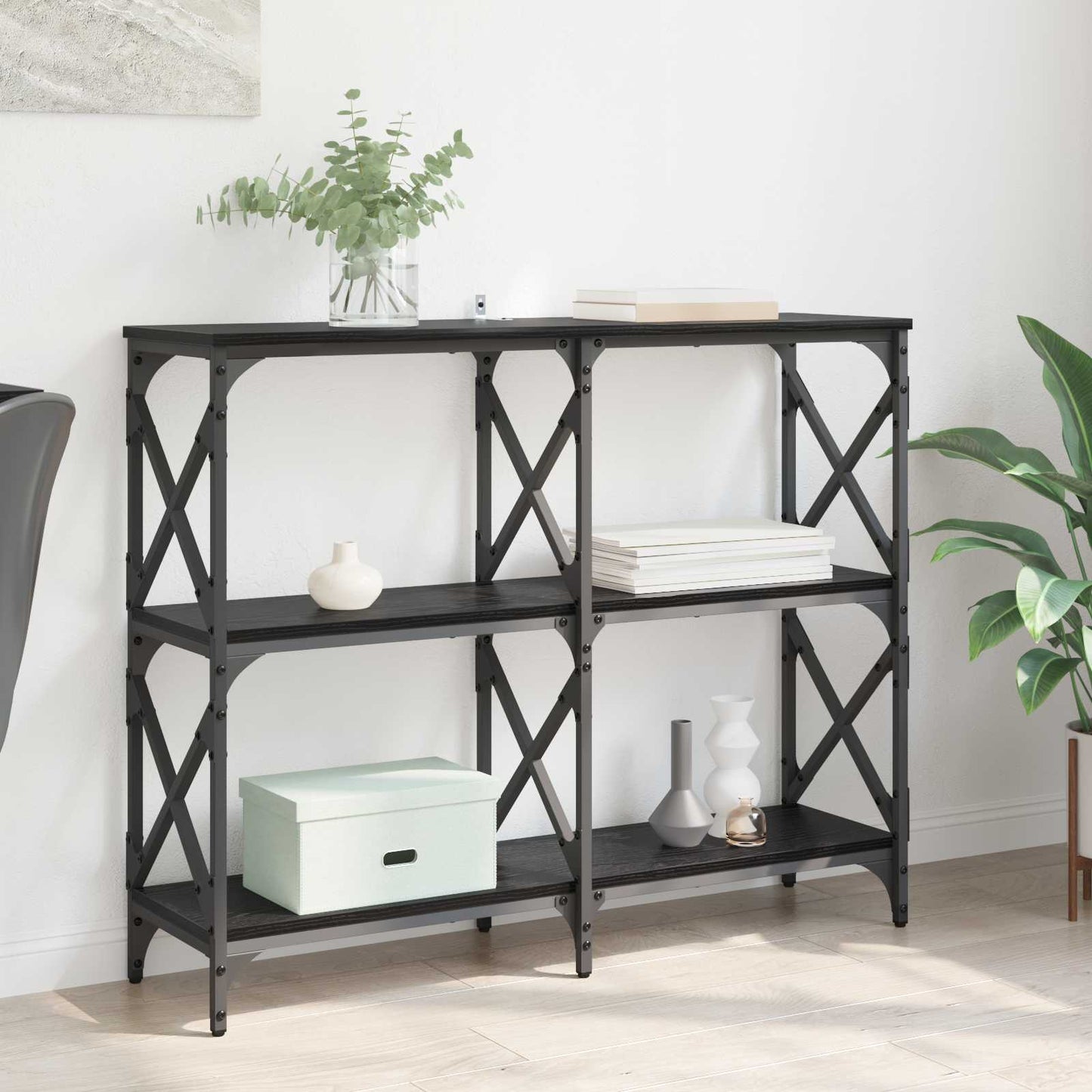 Console Table Black Oak 100 x 28 x 80.5 cm Engineered Wood