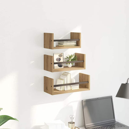 Wall Shelf Set with Shelf 3 pcs Artisan Oak 40 x 16 x 14 cm