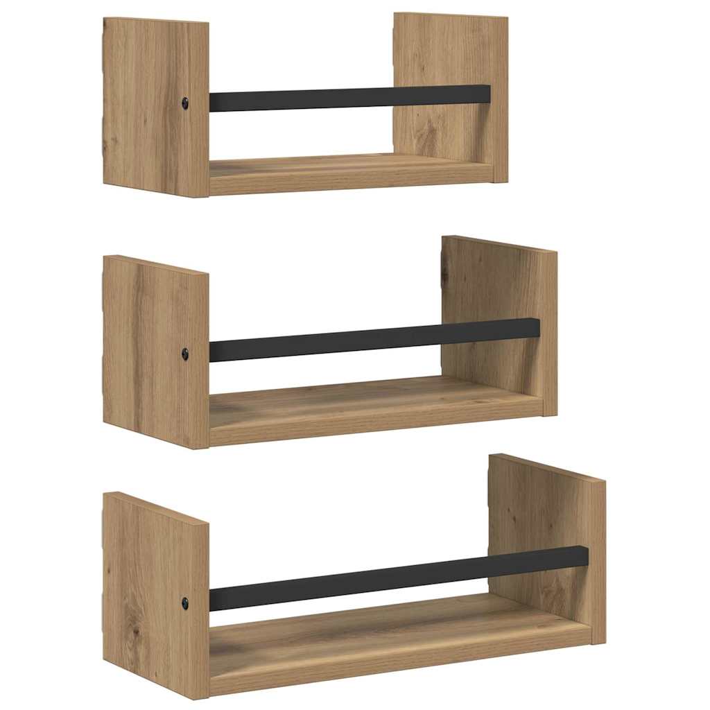Wall Shelf Set with Shelf 3 pcs Artisan Oak 40 x 16 x 14 cm