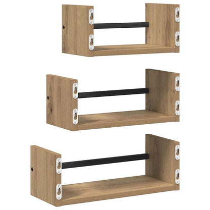Wall Shelf Set with Shelf 3 pcs Artisan Oak 40 x 16 x 14 cm