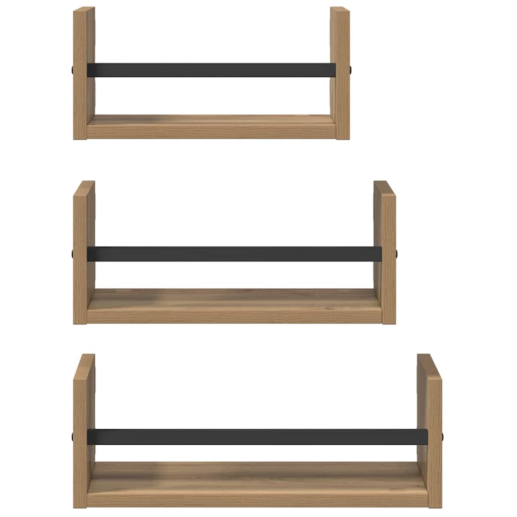 Wall Shelf Set with Shelf 3 pcs Artisan Oak 40 x 16 x 14 cm