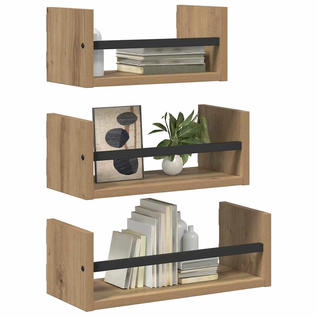 Wall Shelf Set with Shelf 3 pcs Artisan Oak 40 x 16 x 14 cm