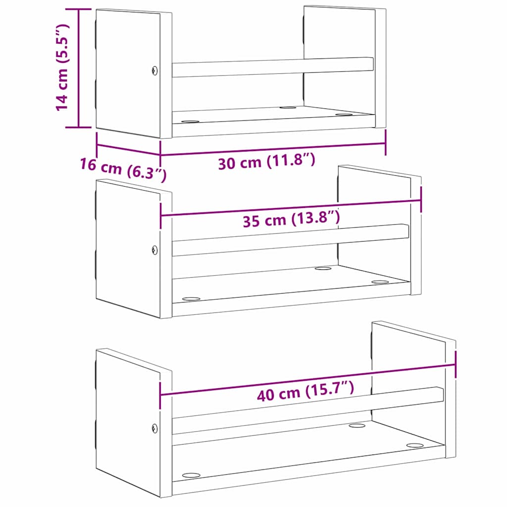 Wall Shelf Set with Shelf 3 pcs Artisan Oak 40 x 16 x 14 cm