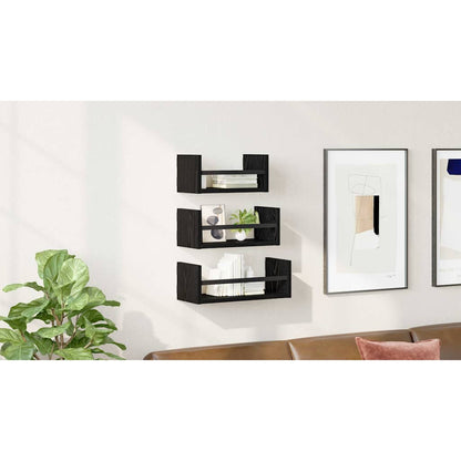 Wall Shelf Set 3 pcs Black Oak 40 x 16 x 14 cm Engineered Wood
