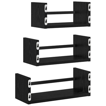 Wall Shelf Set 3 pcs Black Oak 40 x 16 x 14 cm Engineered Wood
